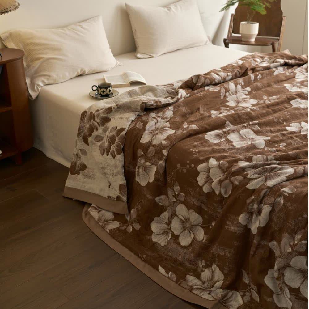 Couette jacquard en gaze de coton de style rétro avec motif floral