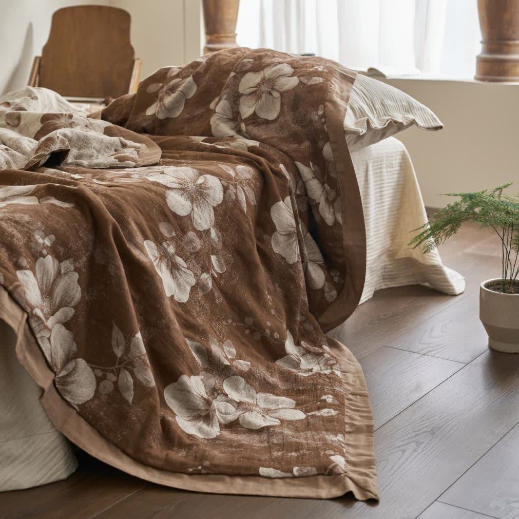 Couette jacquard en gaze de coton de style rétro avec motif floral
