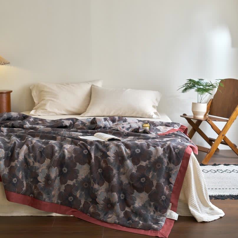 Couette en gaze de coton douce avec motif floral jacquard de style rétro