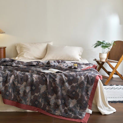 Couette en gaze de coton douce avec motif floral jacquard de style rétro