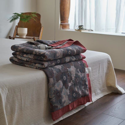 Couette en gaze de coton douce avec motif floral jacquard de style rétro