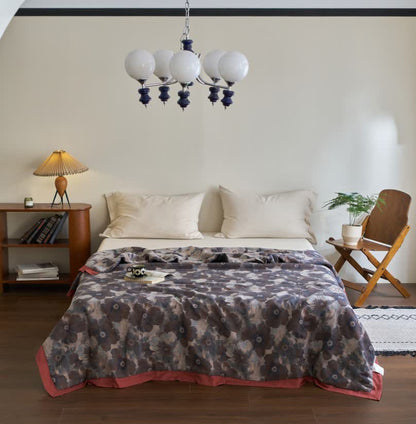 Couette en gaze de coton douce avec motif floral jacquard de style rétro