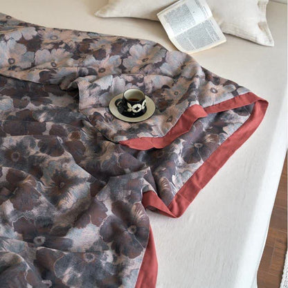 Couette en gaze de coton douce avec motif floral jacquard de style rétro
