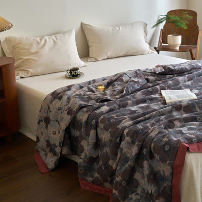 Couette en gaze de coton douce avec motif floral jacquard de style rétro
