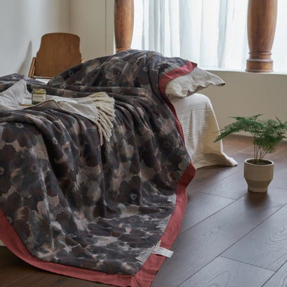 Couette en gaze de coton douce avec motif floral jacquard de style rétro