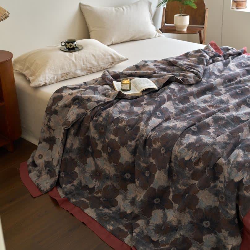 Couette en gaze de coton douce avec motif floral jacquard de style rétro