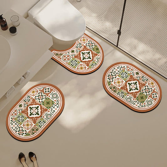 Tapis de bain antidérapant à motif géométrique vintage en boue de diatomées