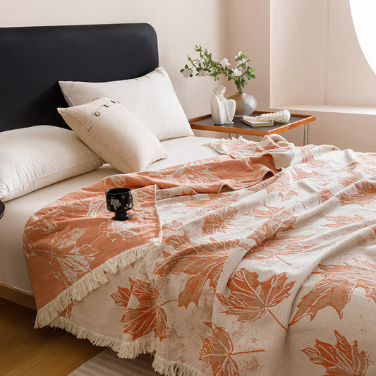 Couette à pompons en feuille d'érable en gaze de coton