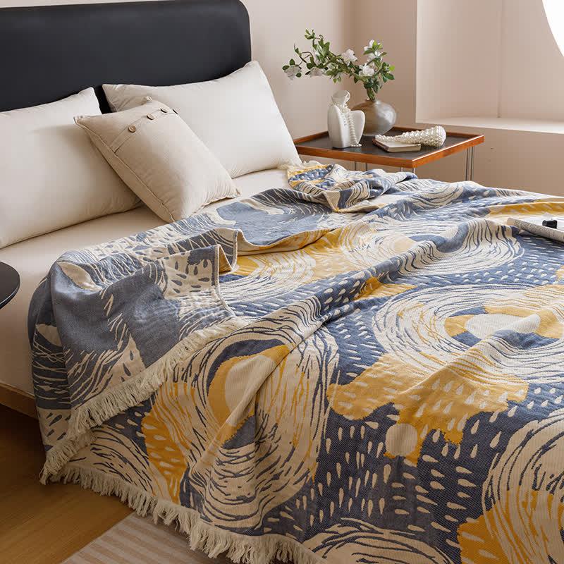 Couette douce avec quatre couches de gaze de coton et pompons