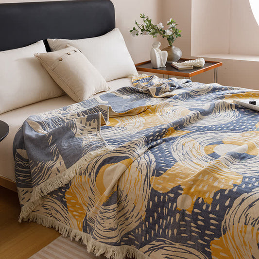 Couette douce avec quatre couches de gaze de coton et pompons