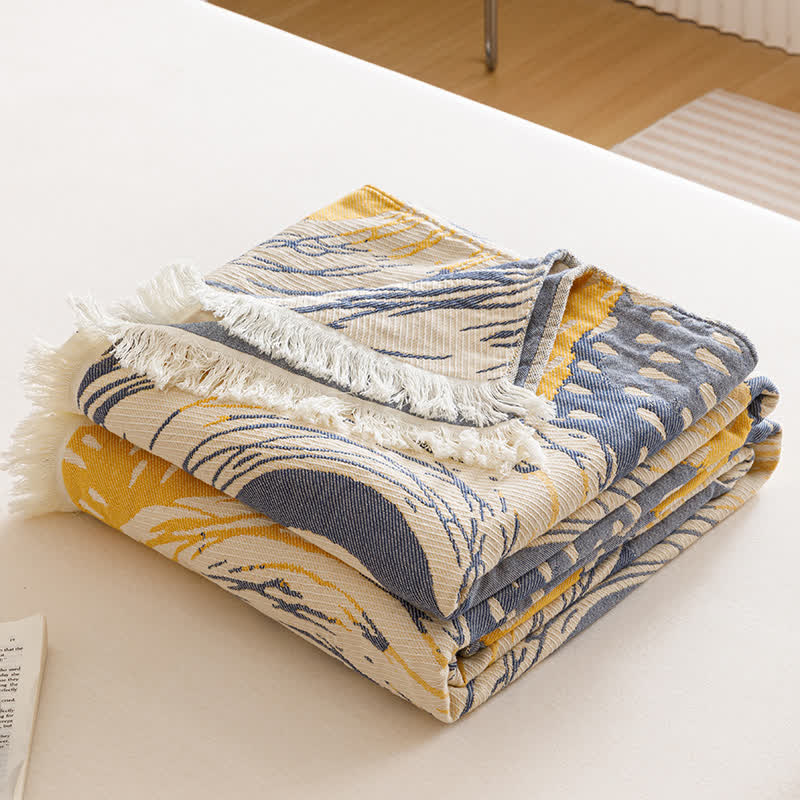 Couette douce avec quatre couches de gaze de coton et pompons
