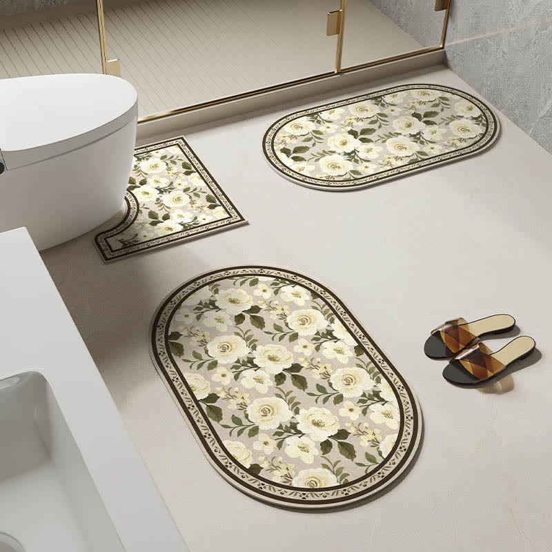 Tapis de bain antidérapant à motif floral et diatomées