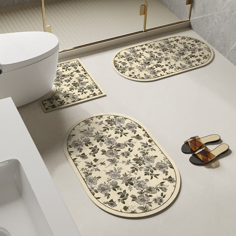 Tapis de bain antidérapant à motif floral et diatomées