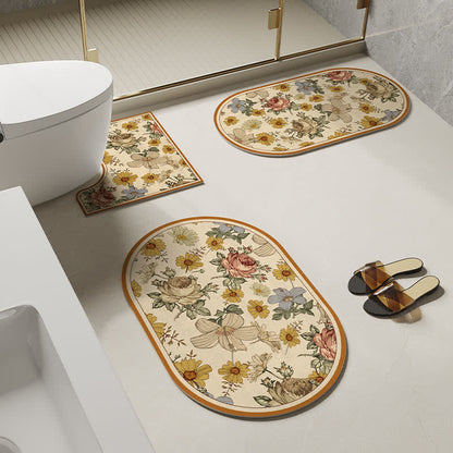 Tapis de bain antidérapant à motif floral et diatomées