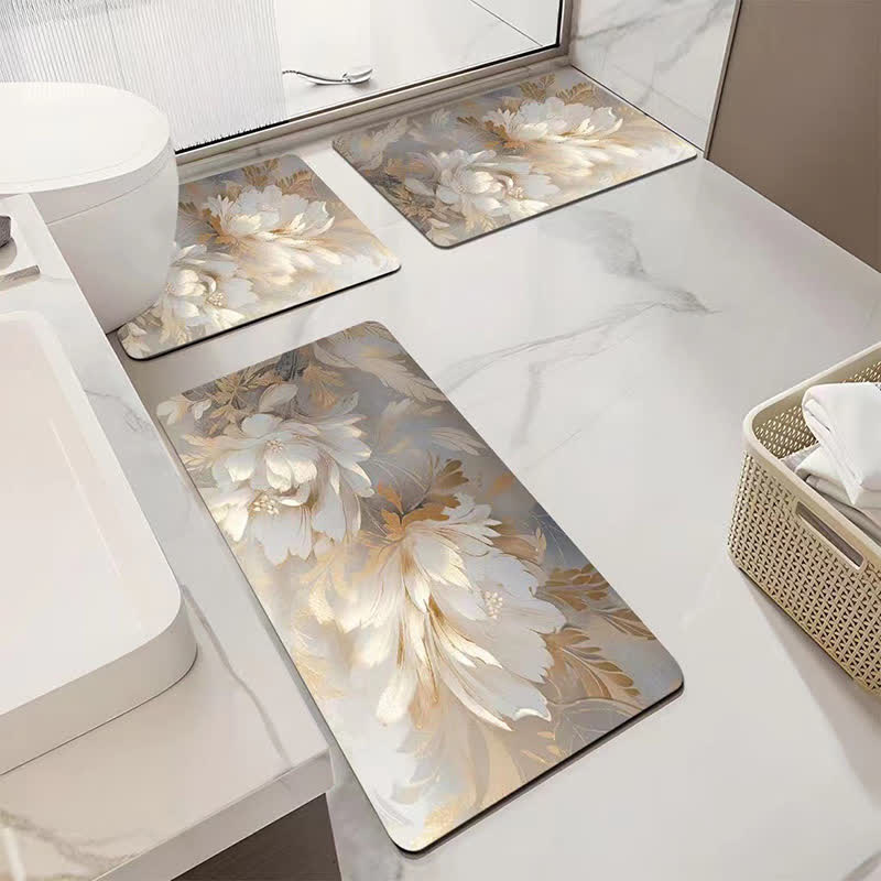 Tapis de salle de bain luxueux, absorbant et antidérapant avec motif floral