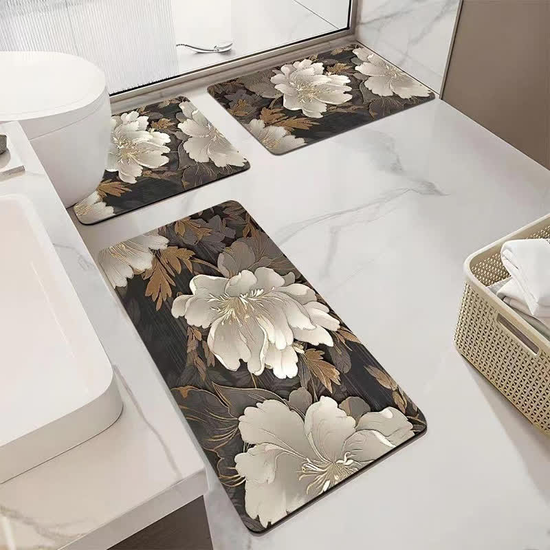 Tapis de salle de bain luxueux, absorbant et antidérapant avec motif floral