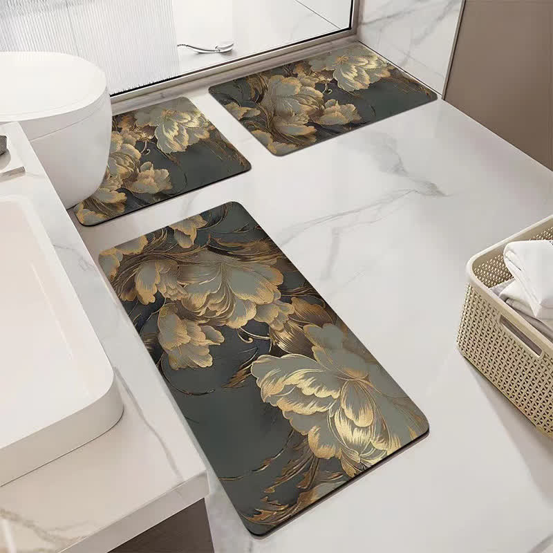 Tapis de salle de bain luxueux, absorbant et antidérapant avec motif floral