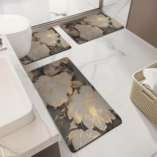 Tapis de salle de bain luxueux, absorbant et antidérapant avec motif floral