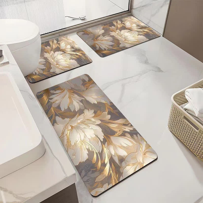Tapis de salle de bain luxueux, absorbant et antidérapant avec motif floral