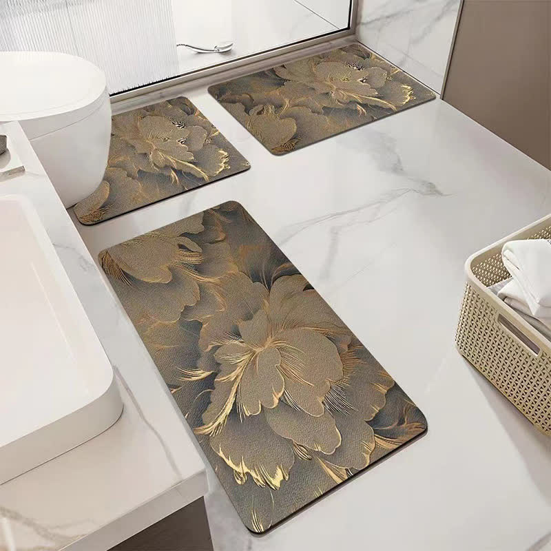 Tapis de salle de bain luxueux, absorbant et antidérapant avec motif floral