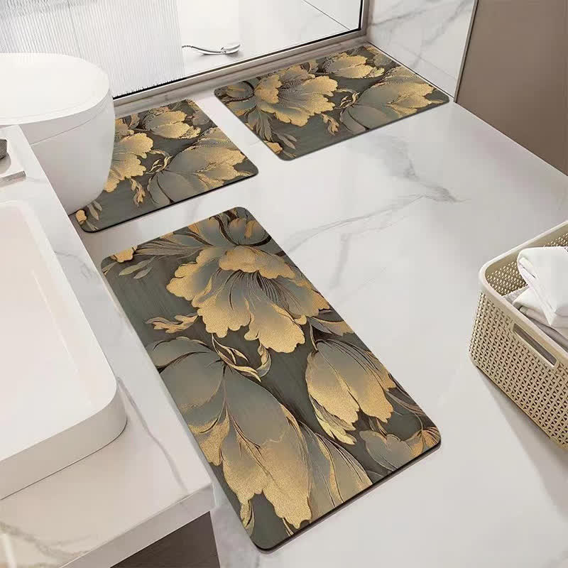 Tapis de salle de bain luxueux, absorbant et antidérapant avec motif floral