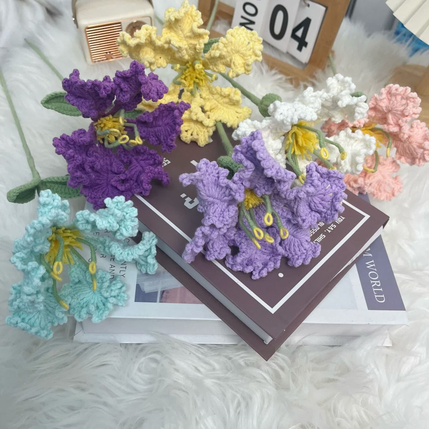 Bouquet de crêpes de myrte éternelle tricoté à la main au crochet