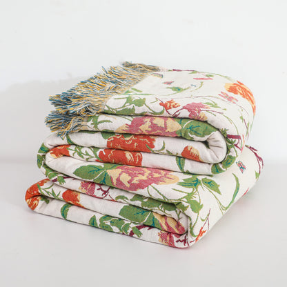 Couverture de canapé réversible en gaze de coton avec oiseau pivoine
