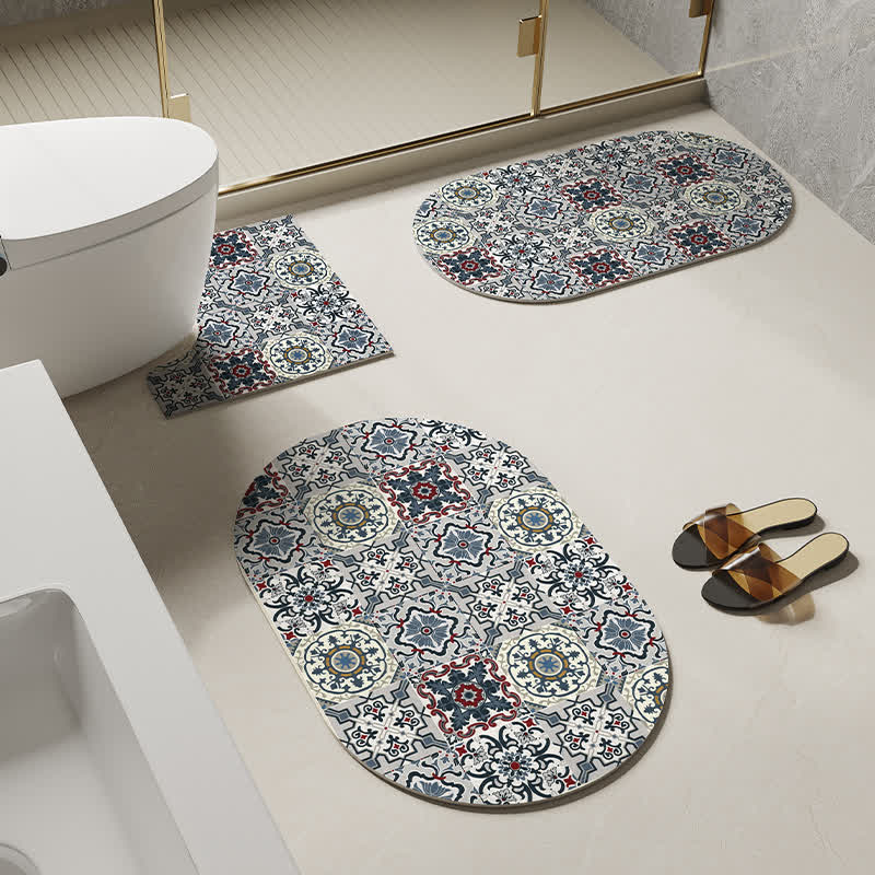 Tapis de bain antidérapant à motif géométrique rétro en boue de diatomées