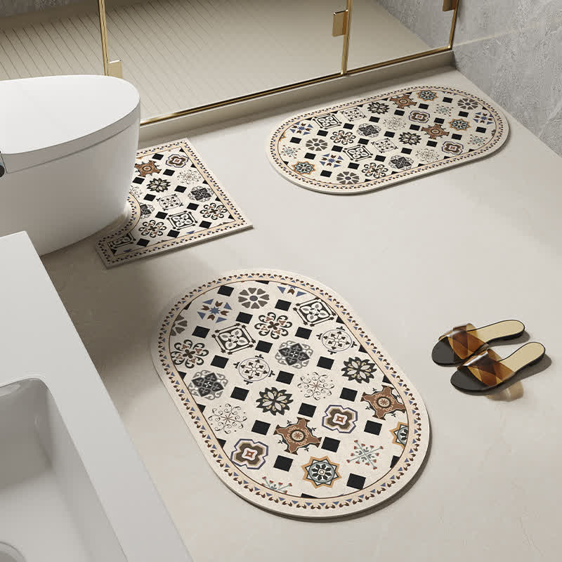 Tapis de bain antidérapant à motif géométrique rétro en boue de diatomées