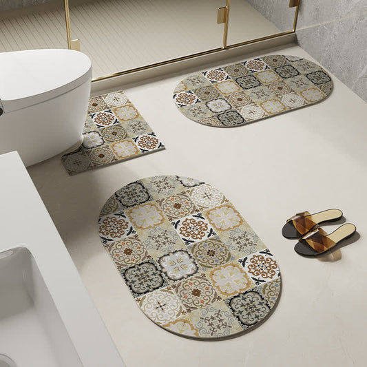 Tapis de bain antidérapant à motif géométrique rétro en boue de diatomées