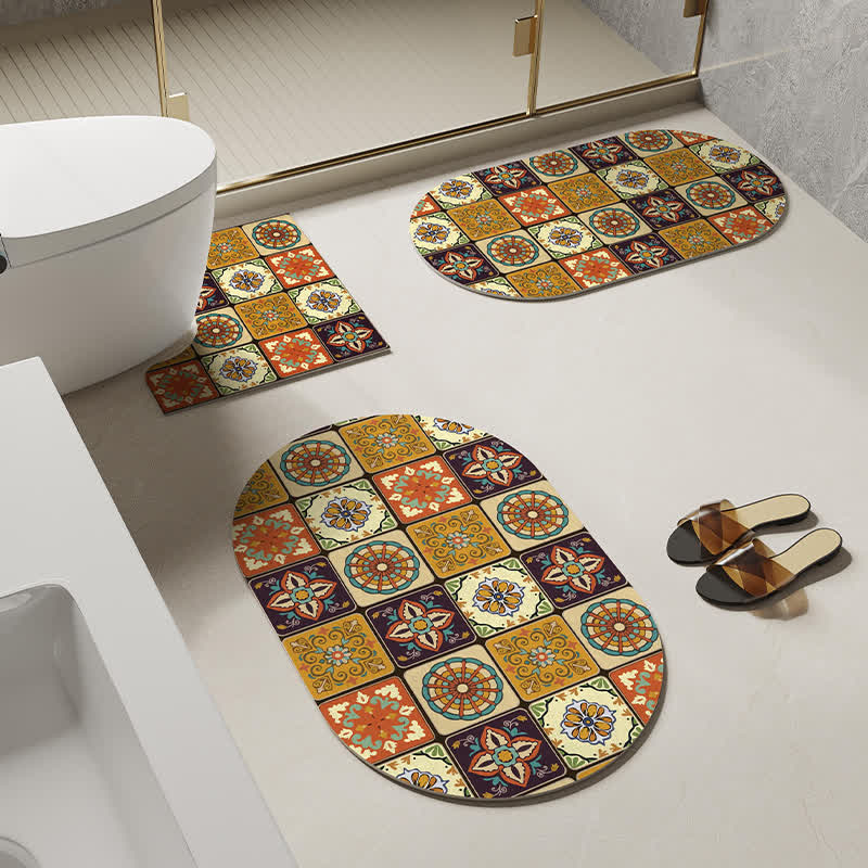 Tapis de bain antidérapant à motif géométrique rétro en boue de diatomées