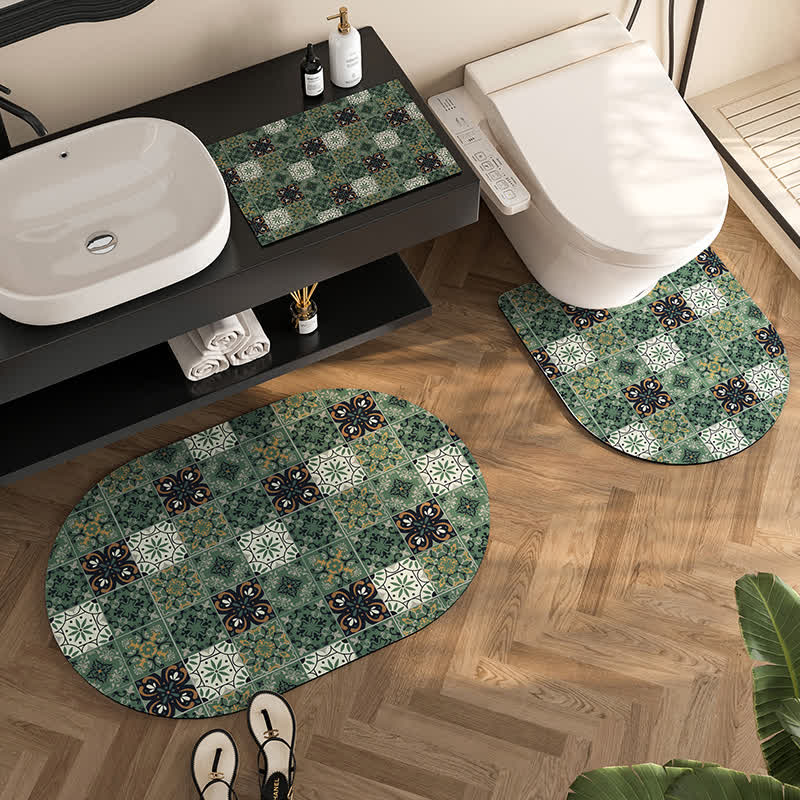 Tapis de bain antidérapant à motif géométrique vintage en boue de diatomées