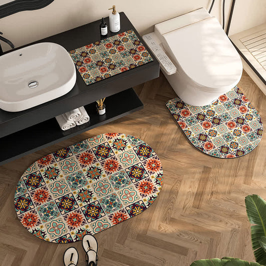 Tapis de bain antidérapant à motif géométrique vintage en boue de diatomées