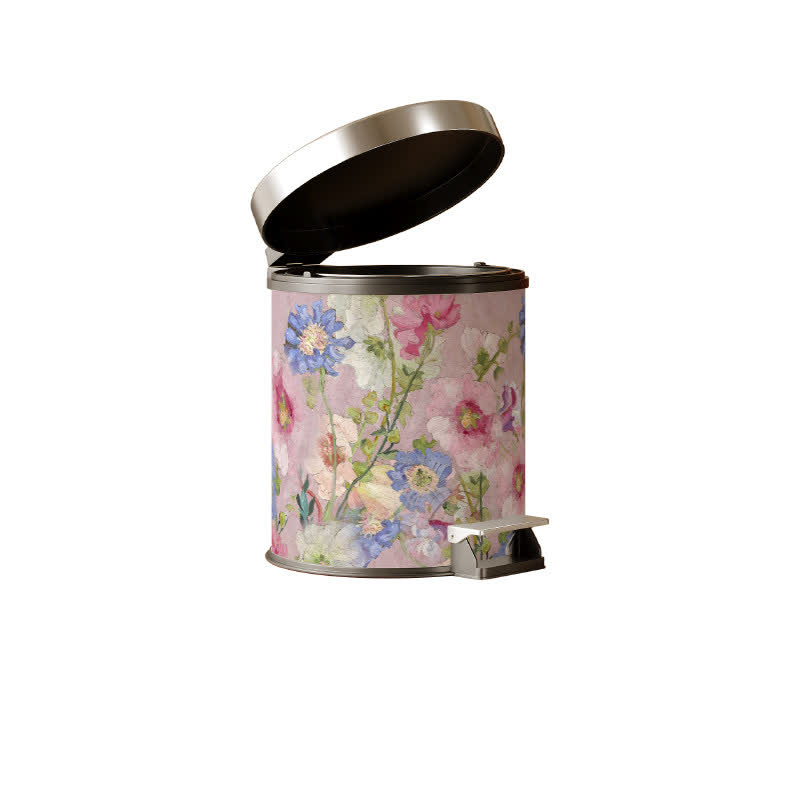 Poubelle en cuir de style peinture à l'huile avec motif floral