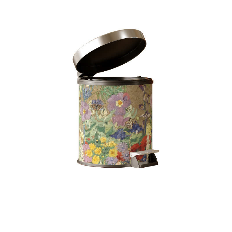 Poubelle en cuir de style peinture à l'huile avec motif floral