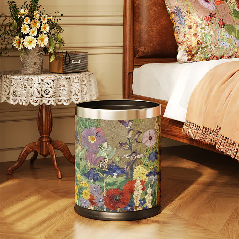 Poubelle en cuir de style peinture à l'huile avec motif floral