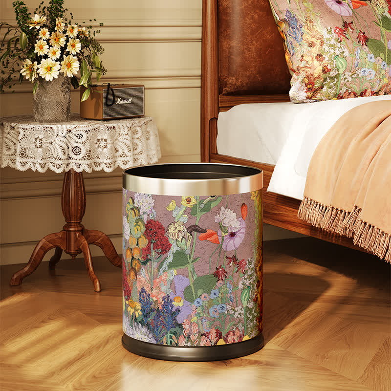 Poubelle en cuir de style peinture à l'huile avec motif floral