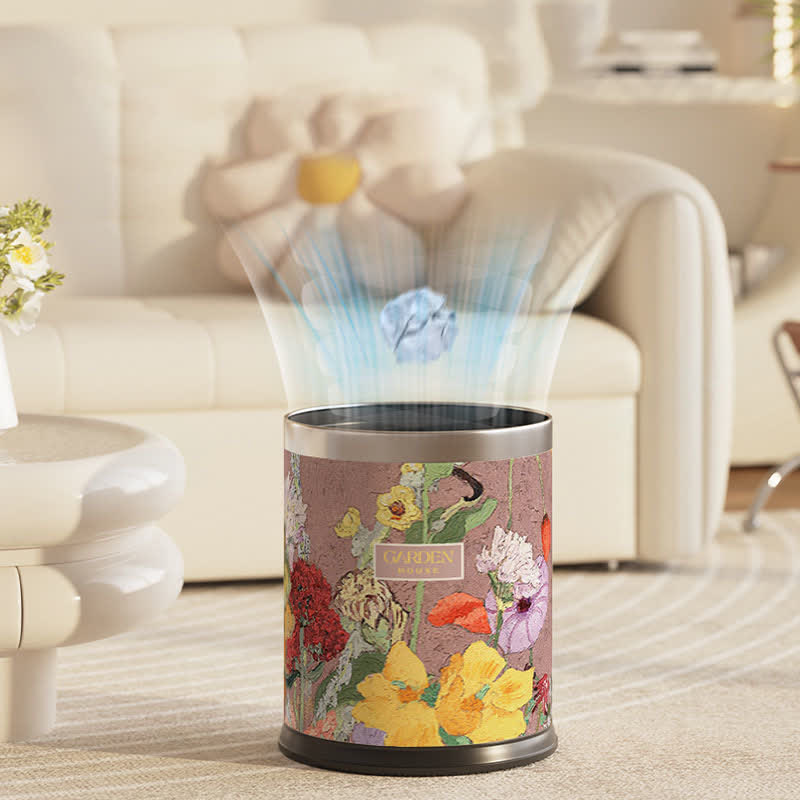 Poubelle en cuir de style peinture à l'huile avec motif floral