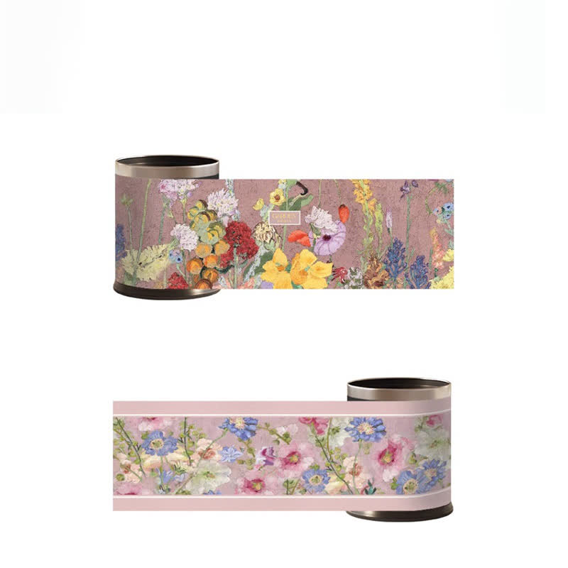 Poubelle en cuir de style peinture à l'huile avec motif floral