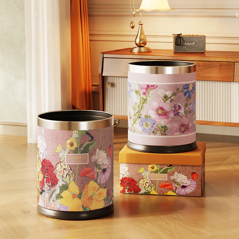 Poubelle en cuir de style peinture à l'huile avec motif floral