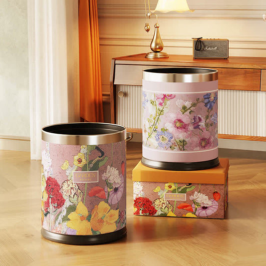 Poubelle en cuir de style peinture à l'huile avec motif floral