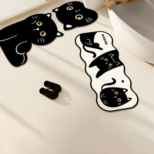 Tapis de bain antidérapant mignon en forme de chat en boue de diatomées en forme de dessin animé