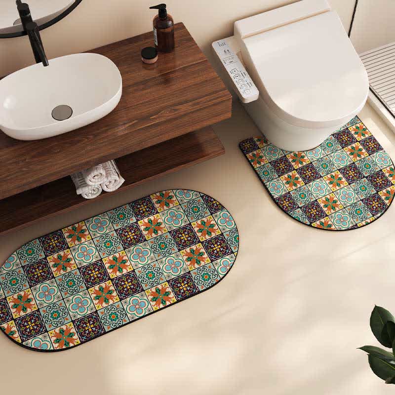 Tapis de bain antidérapant coloré rétro en boue de diatomées