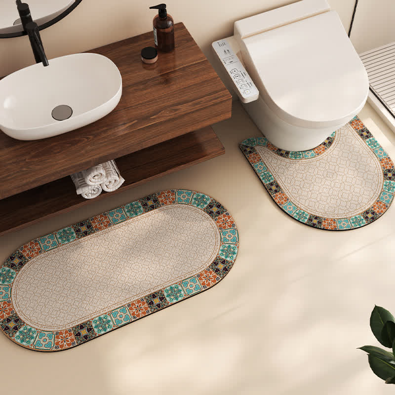 Tapis de bain antidérapant coloré rétro en boue de diatomées