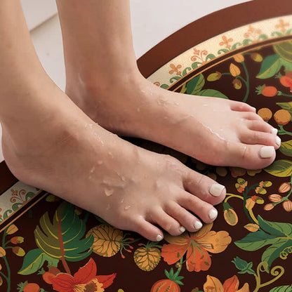 Tapis de bain antidérapant en forme de U avec motif floral vintage