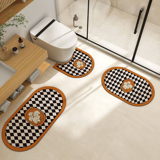 Tapis de bain antidérapant à motif floral et à carreaux rétro