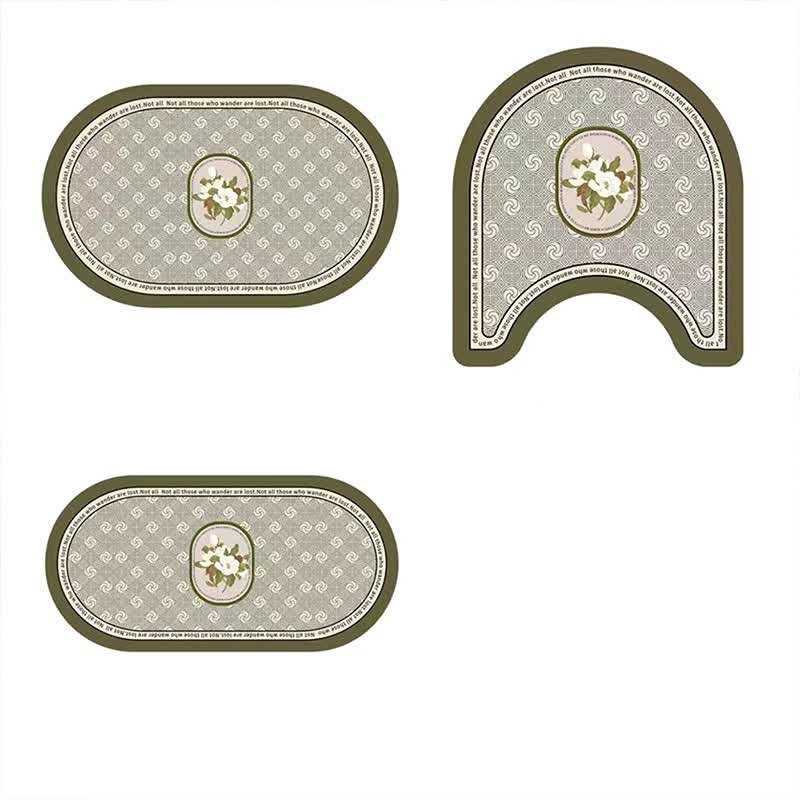 Tapis de bain antidérapant à motif floral et à carreaux rétro