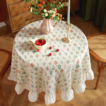 Nappe ronde à volants et imprimé végétal vert de style pastoral