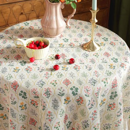 Nappe ronde à volants et imprimé végétal vert de style pastoral