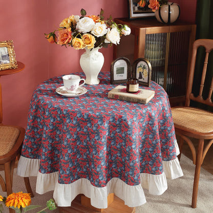 Nappe ronde à volants et imprimé végétal vert de style pastoral